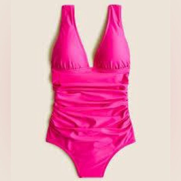 J. CREW Ruched V-Neck One Piece Swimsuit Pink *NEW* - Picture 1 of 2
